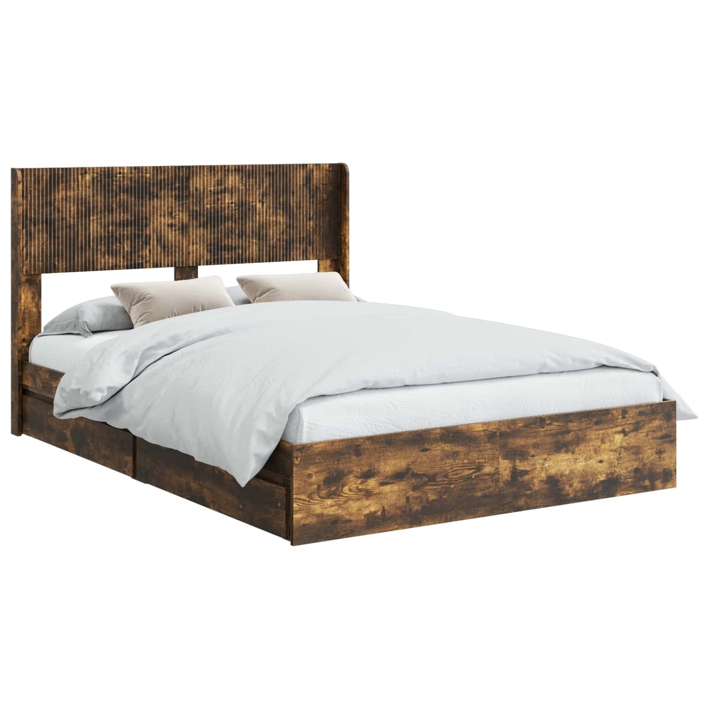 Bed Frame with Storage and Headboard Smoked Oak 160 x 200 cm