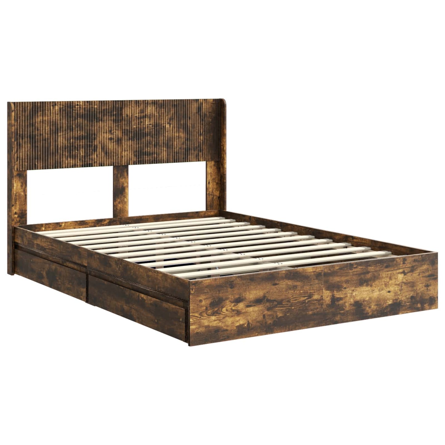 Bed Frame with Storage and Headboard Smoked Oak 160 x 200 cm
