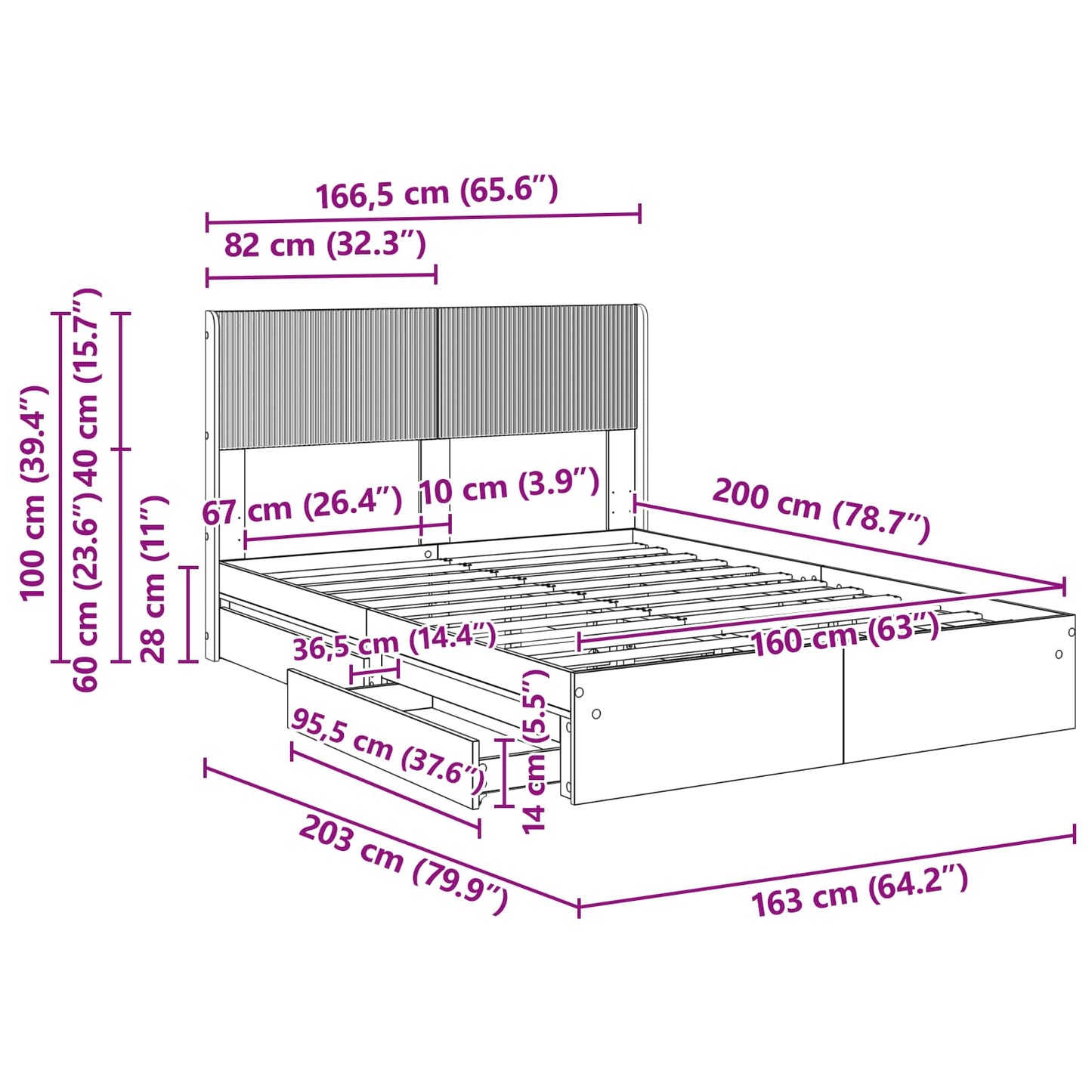 Bed Frame with Storage and Headboard Grey Sonoma 160 x 200 cm