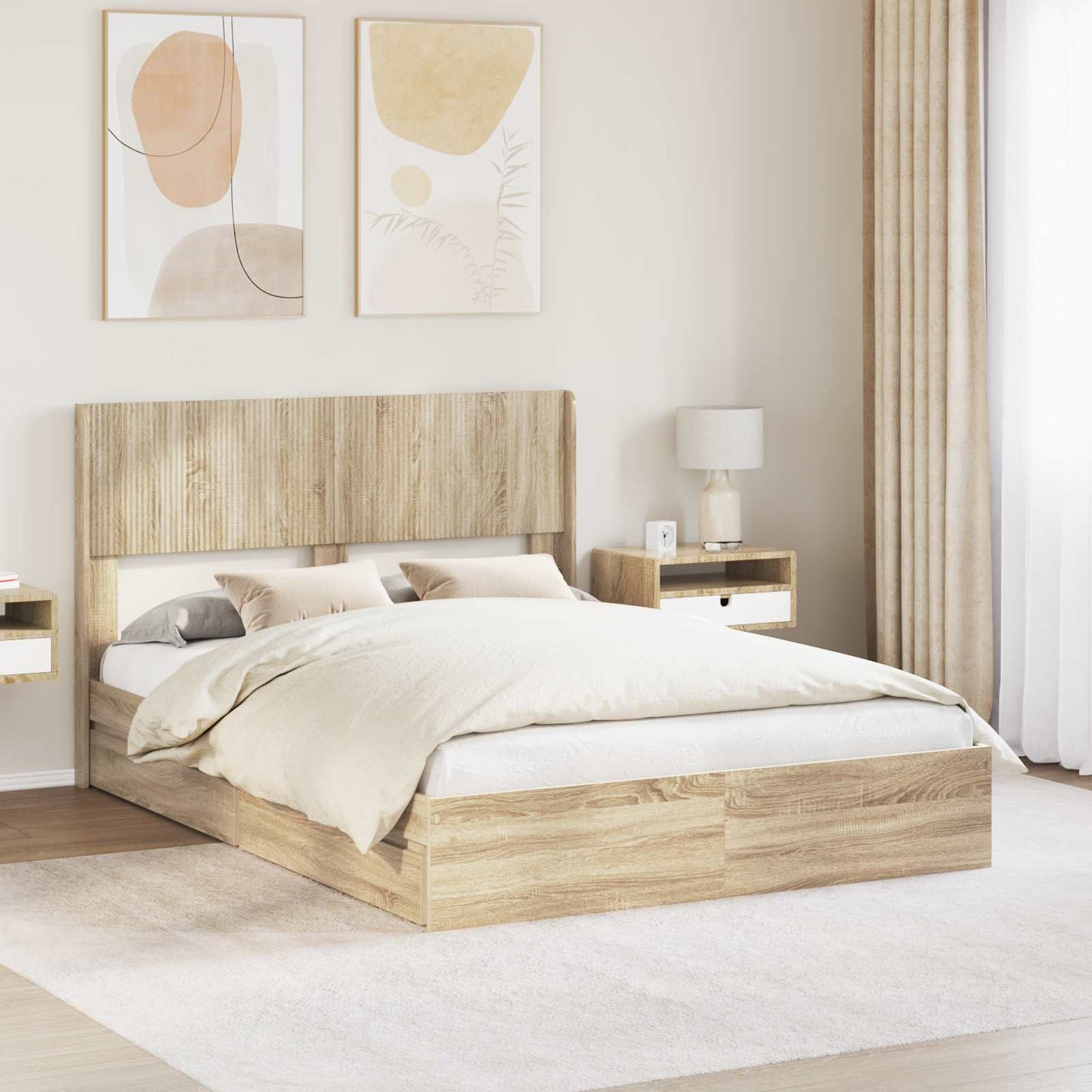 Bed Frame with Storage and Headboard Sonoma Oak 150 x 200 cm