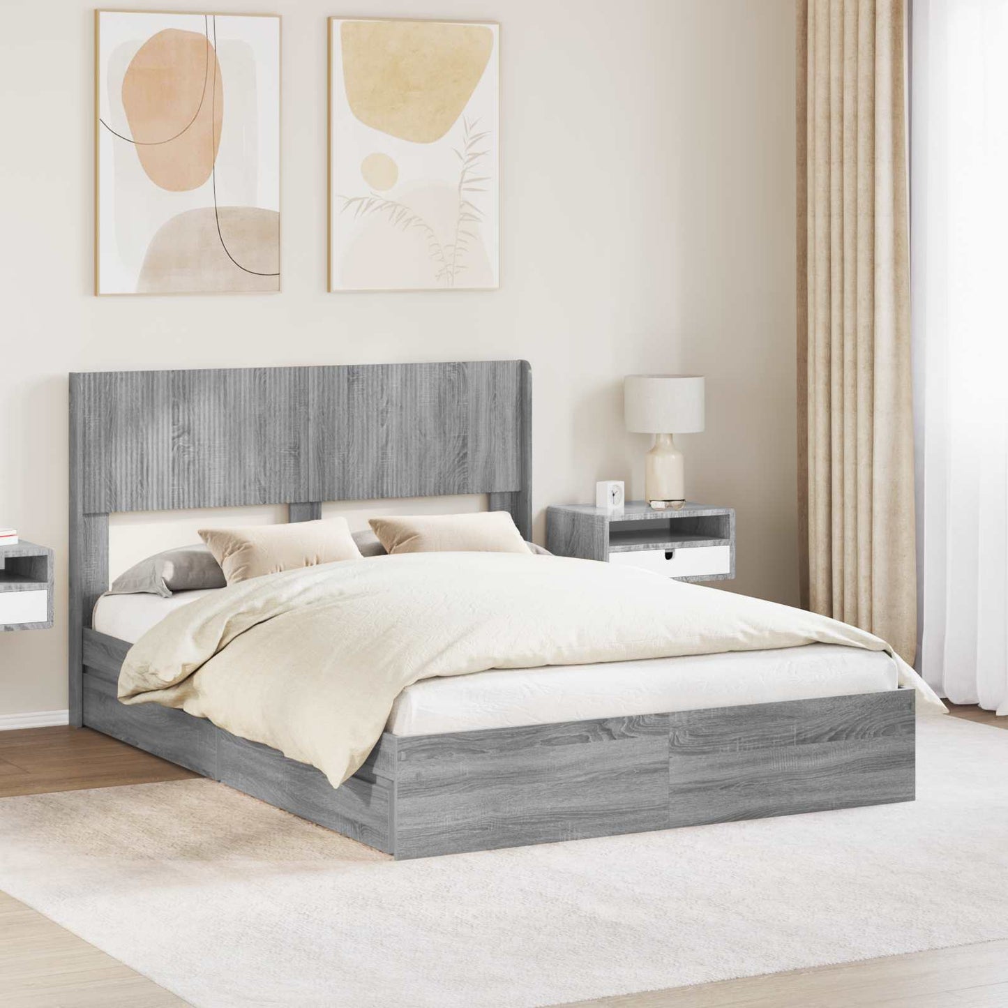 Bed Frame with Storage and Headboard Grey Sonoma 140 x 200 cm