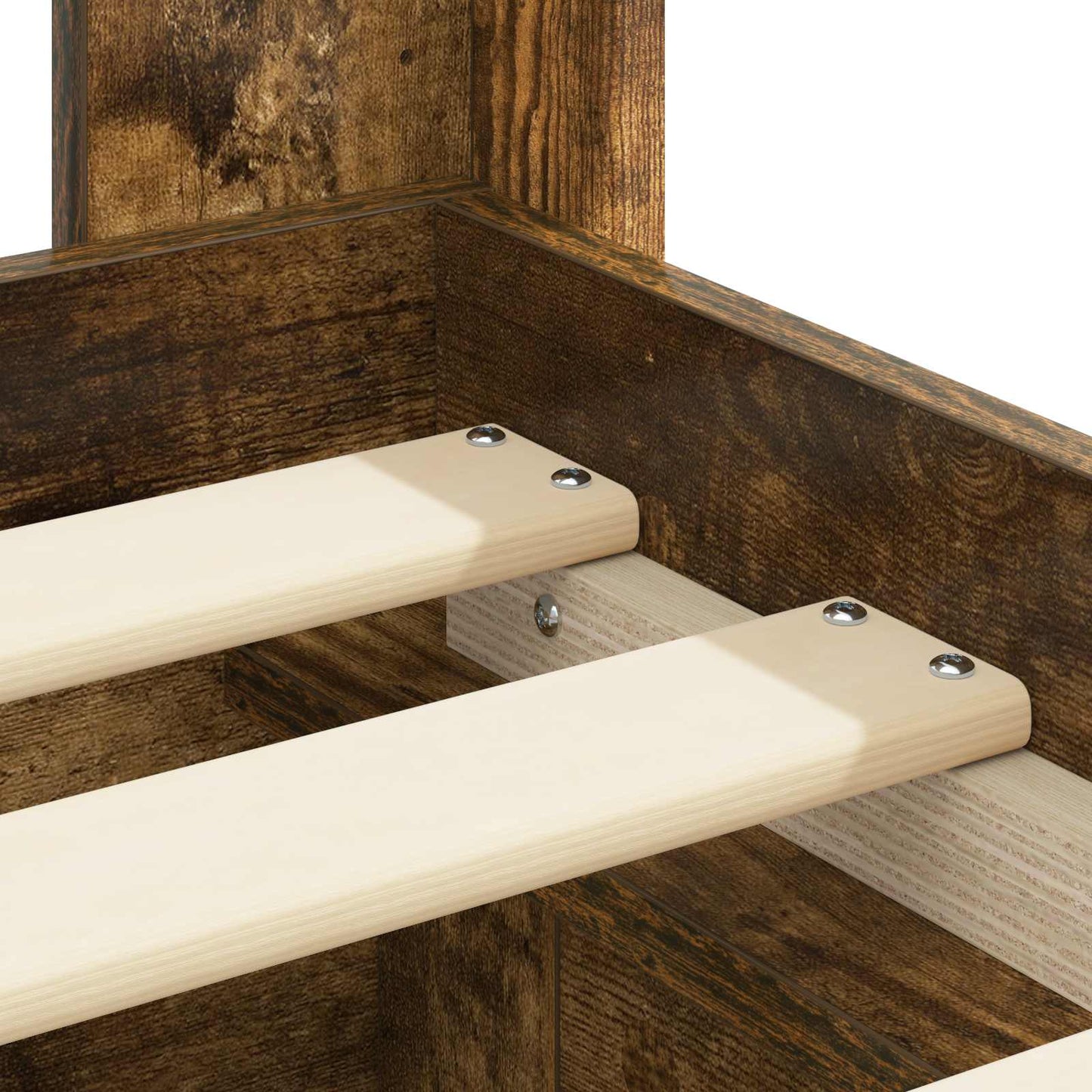 Bed Frame with Storage and Headboard Smoked Oak 135 x 190 cm