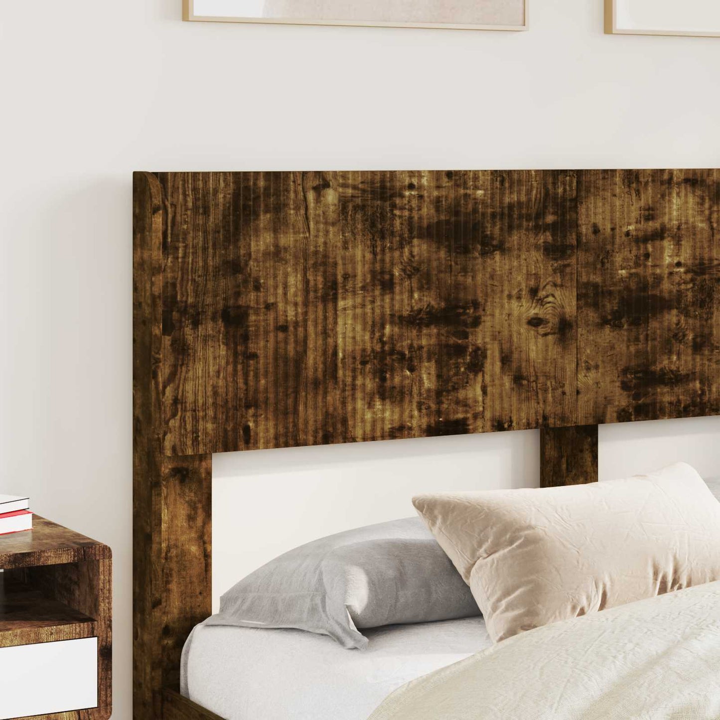 Bed Frame with Storage and Headboard Smoked Oak 135 x 190 cm