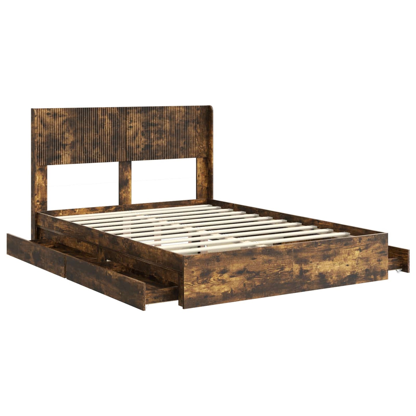 Bed Frame with Storage and Headboard Smoked Oak 135 x 190 cm