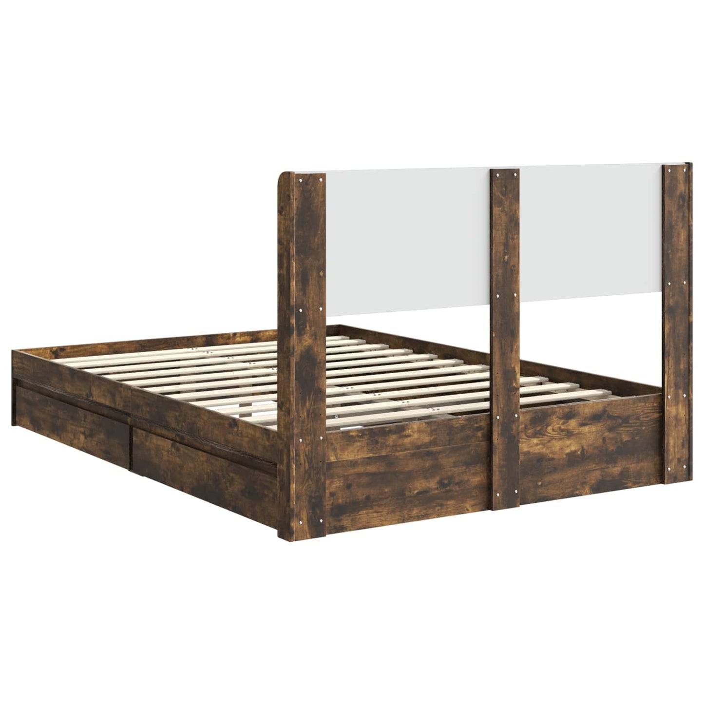 Bed Frame with Storage and Headboard Smoked Oak 135 x 190 cm