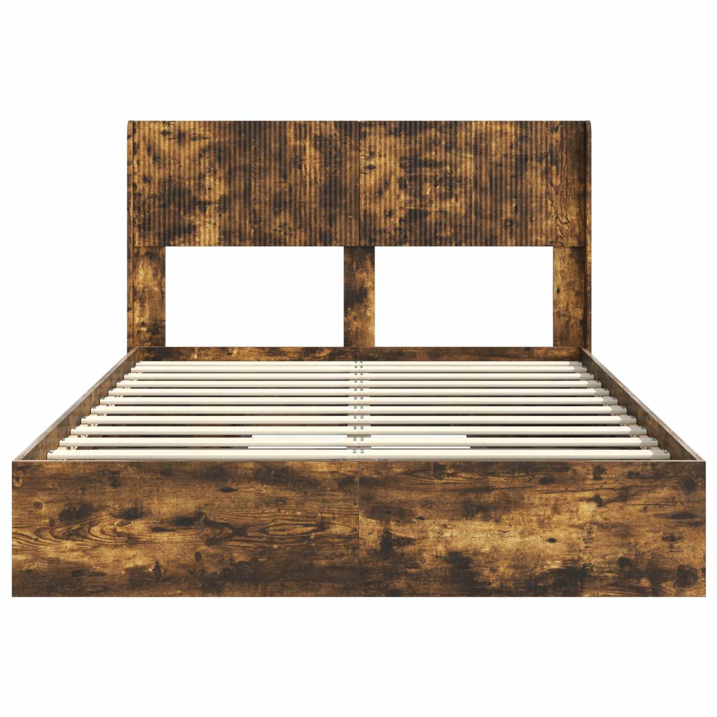 Bed Frame with Storage and Headboard Smoked Oak 135 x 190 cm