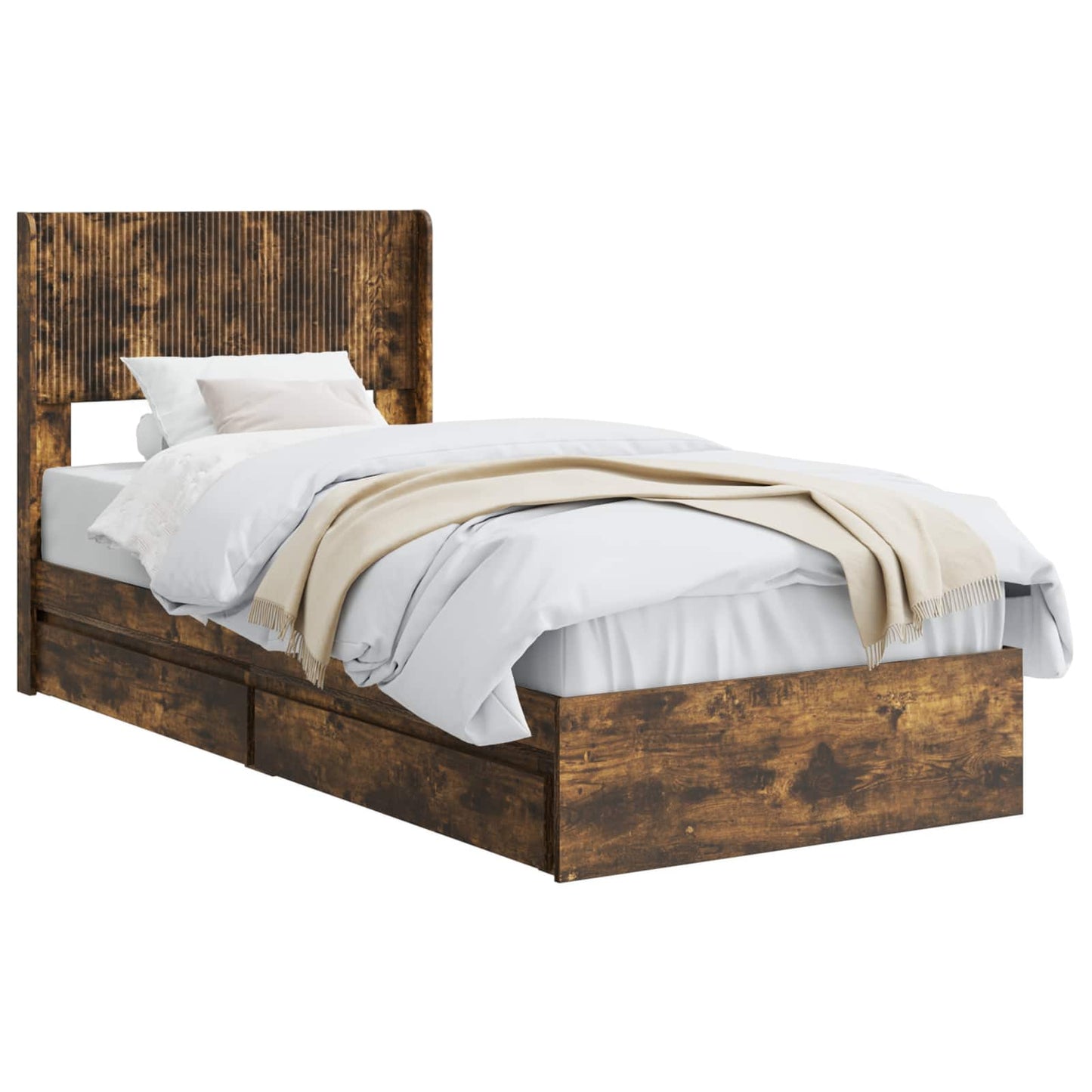 Bed Frame with Storage and Headboard Smoked Oak 100 x 200 cm