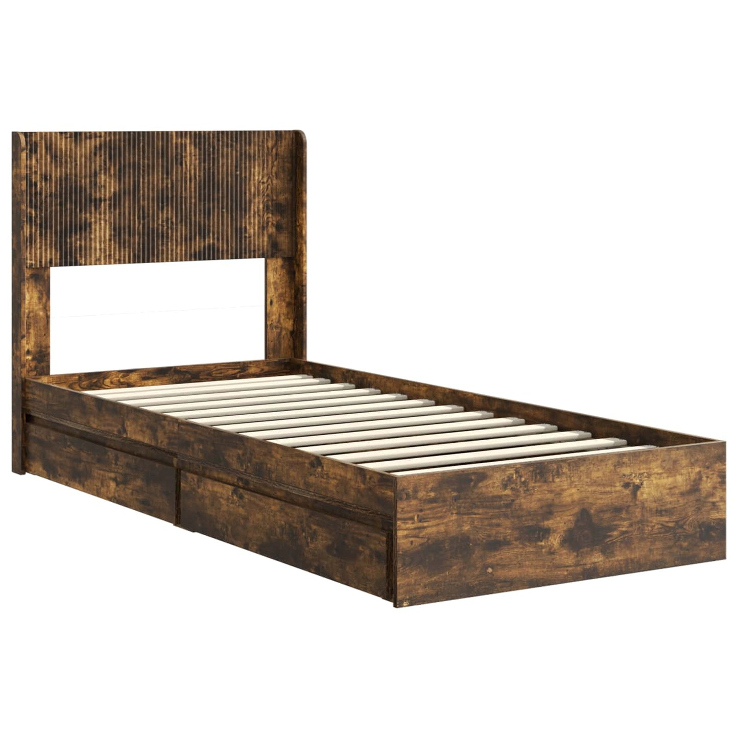 Bed Frame with Storage and Headboard Smoked Oak 100 x 200 cm
