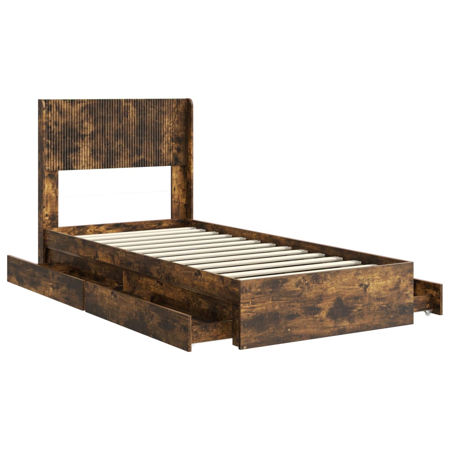 Bed Frame with Storage and Headboard Smoked Oak 100 x 200 cm