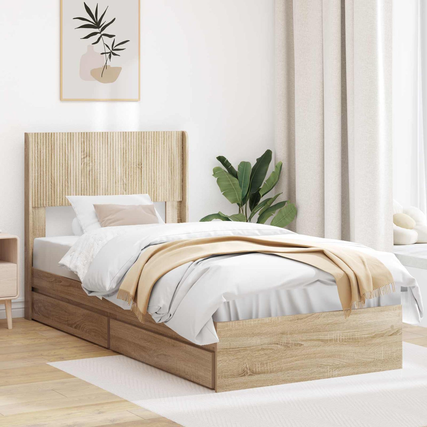 Bed Frame with Storage and Headboard Sonoma Oak 90 x 200 cm