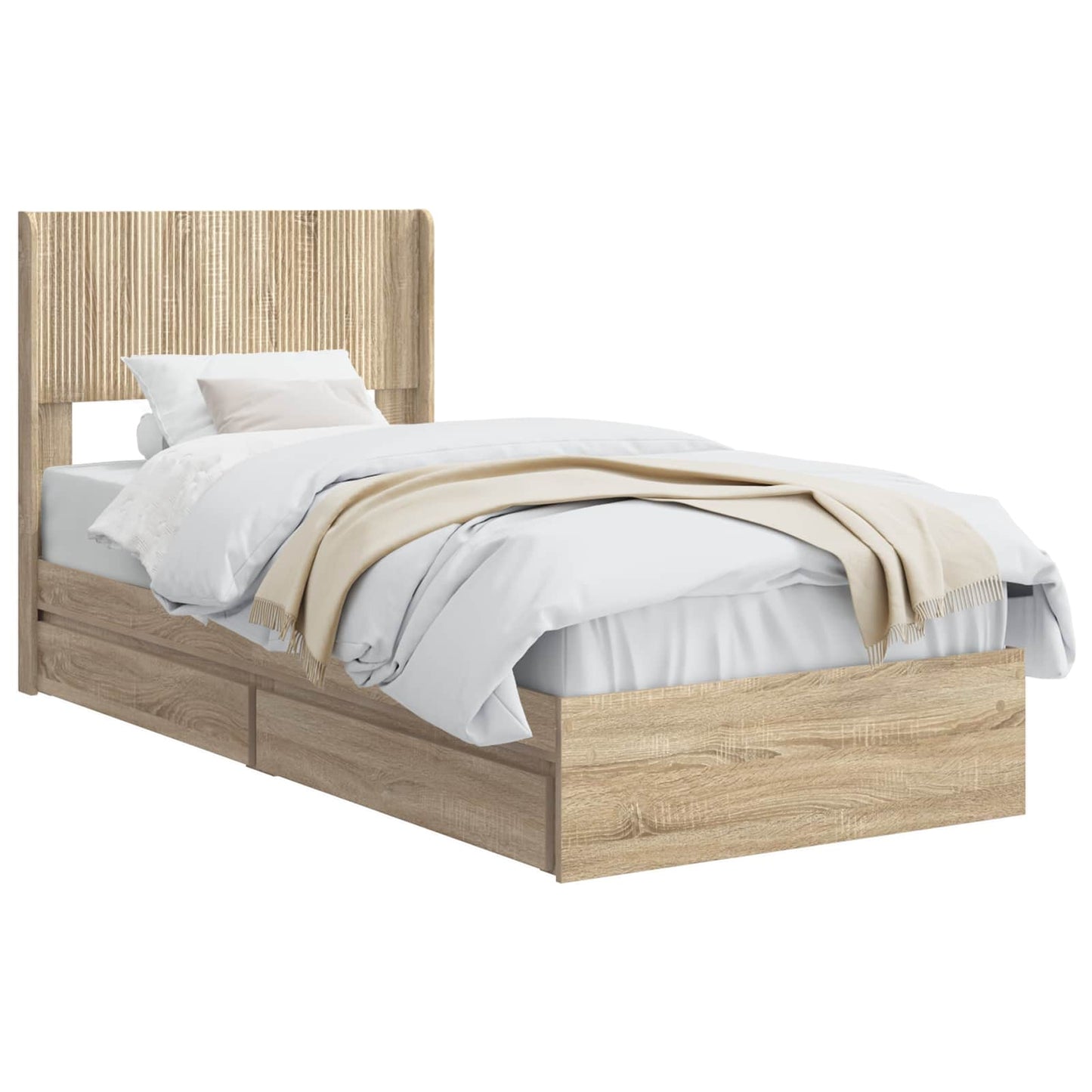 Bed Frame with Storage and Headboard Sonoma Oak 90 x 200 cm