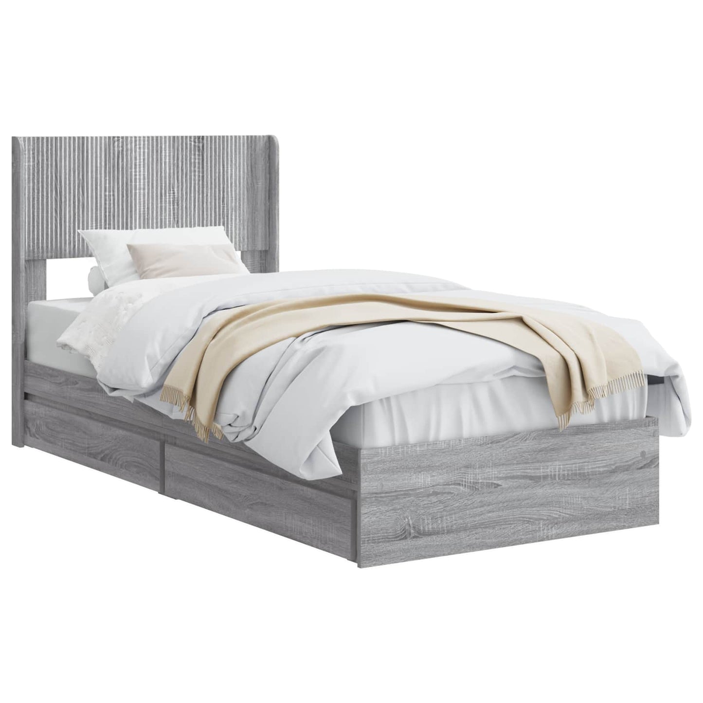 Bed Frame with Storage and Headboard Grey Sonoma 90 x 200 cm