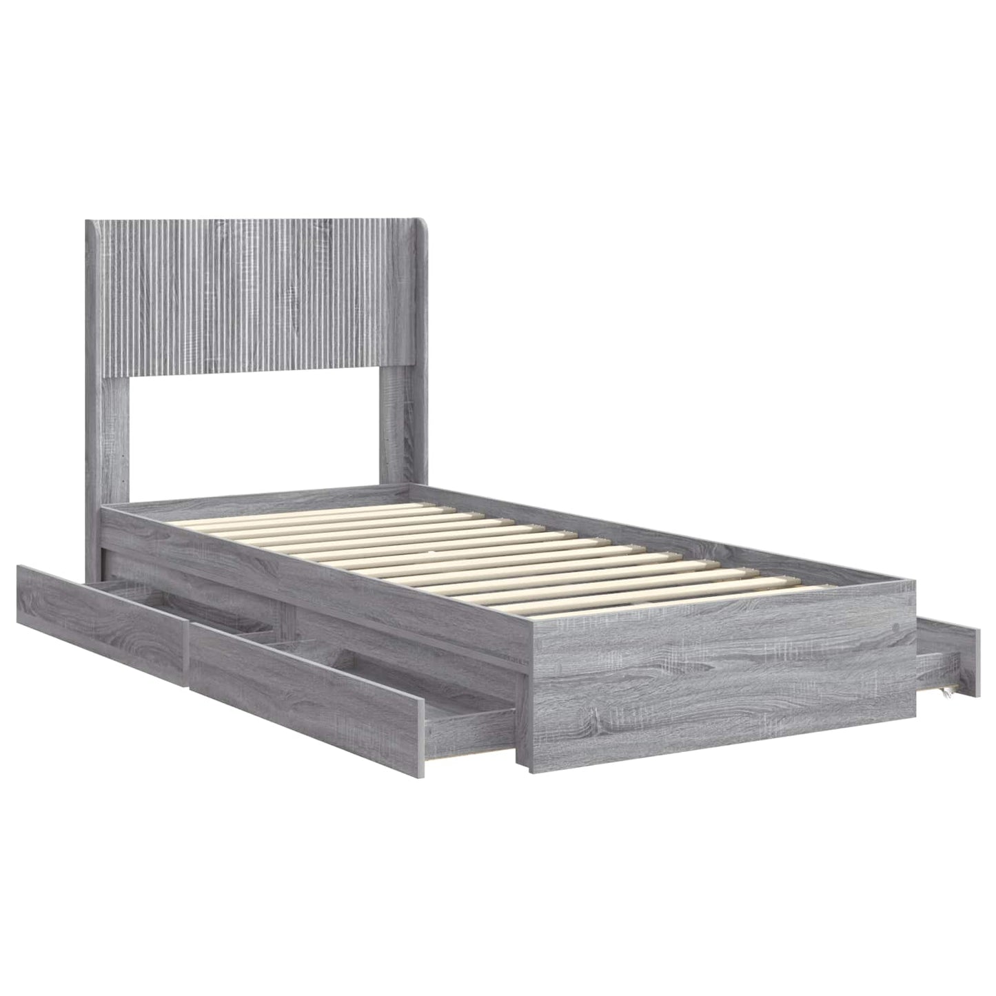 Bed Frame with Storage and Headboard Grey Sonoma 90 x 200 cm