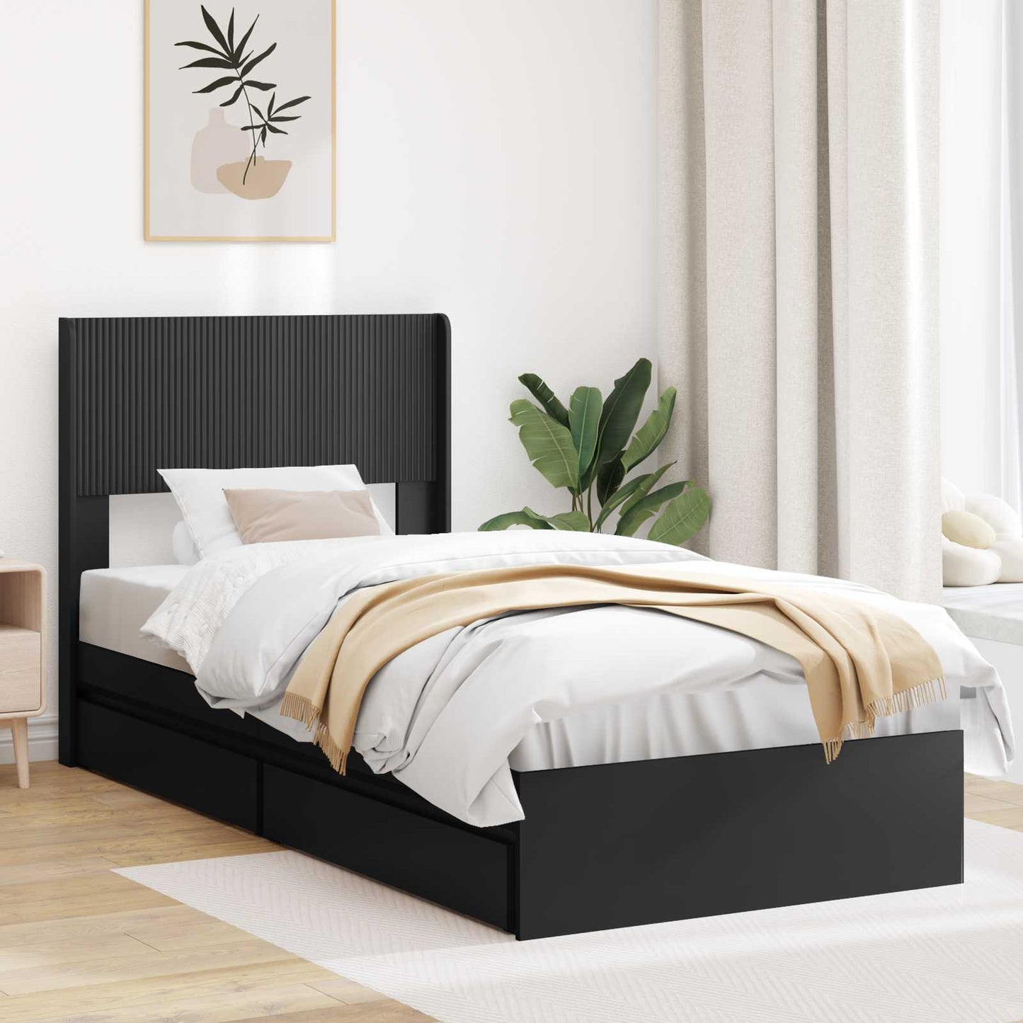 Bed Frame with Storage and Headboard Black 90 x 190 cm