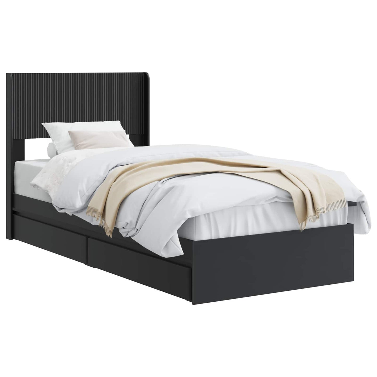 Bed Frame with Storage and Headboard Black 90 x 190 cm