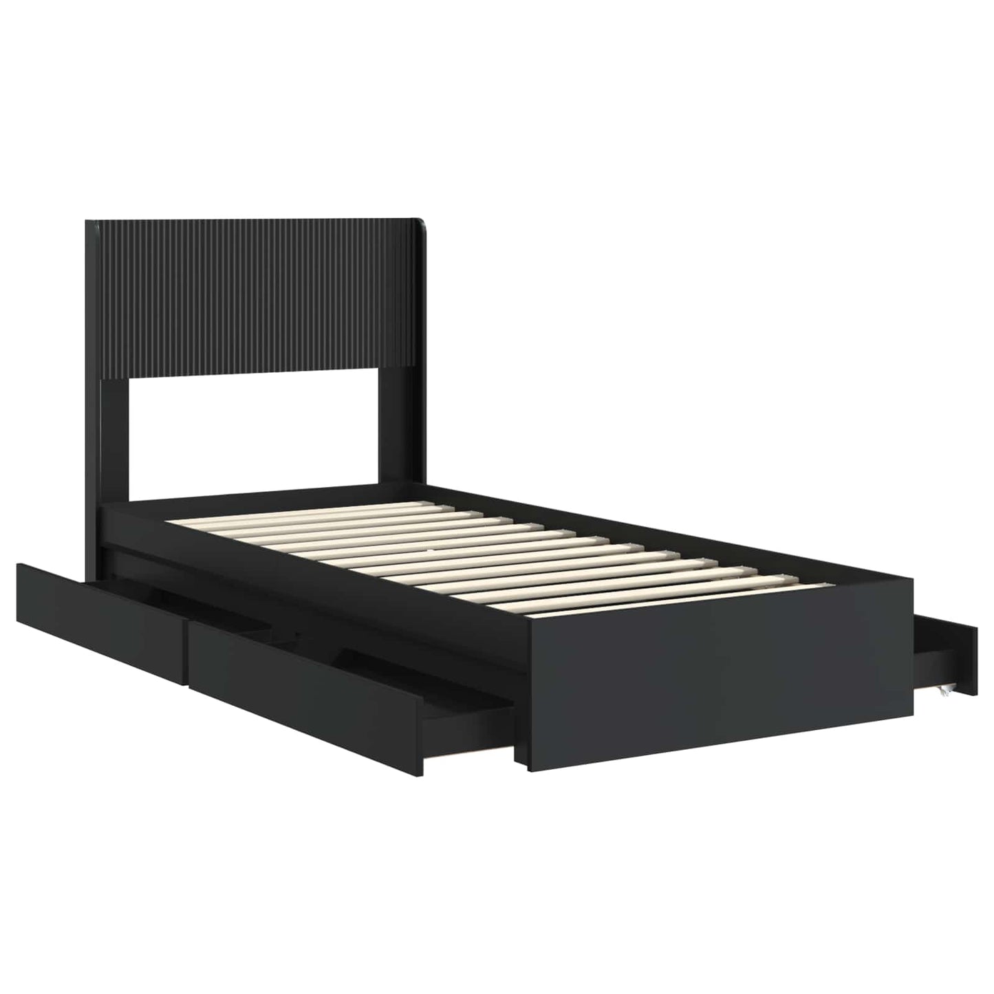 Bed Frame with Storage and Headboard Black 90 x 190 cm