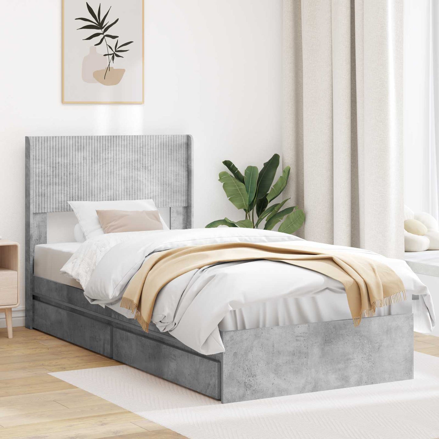 Bed Frame with Storage and Headboard Concrete Grey 90 x 190 cm