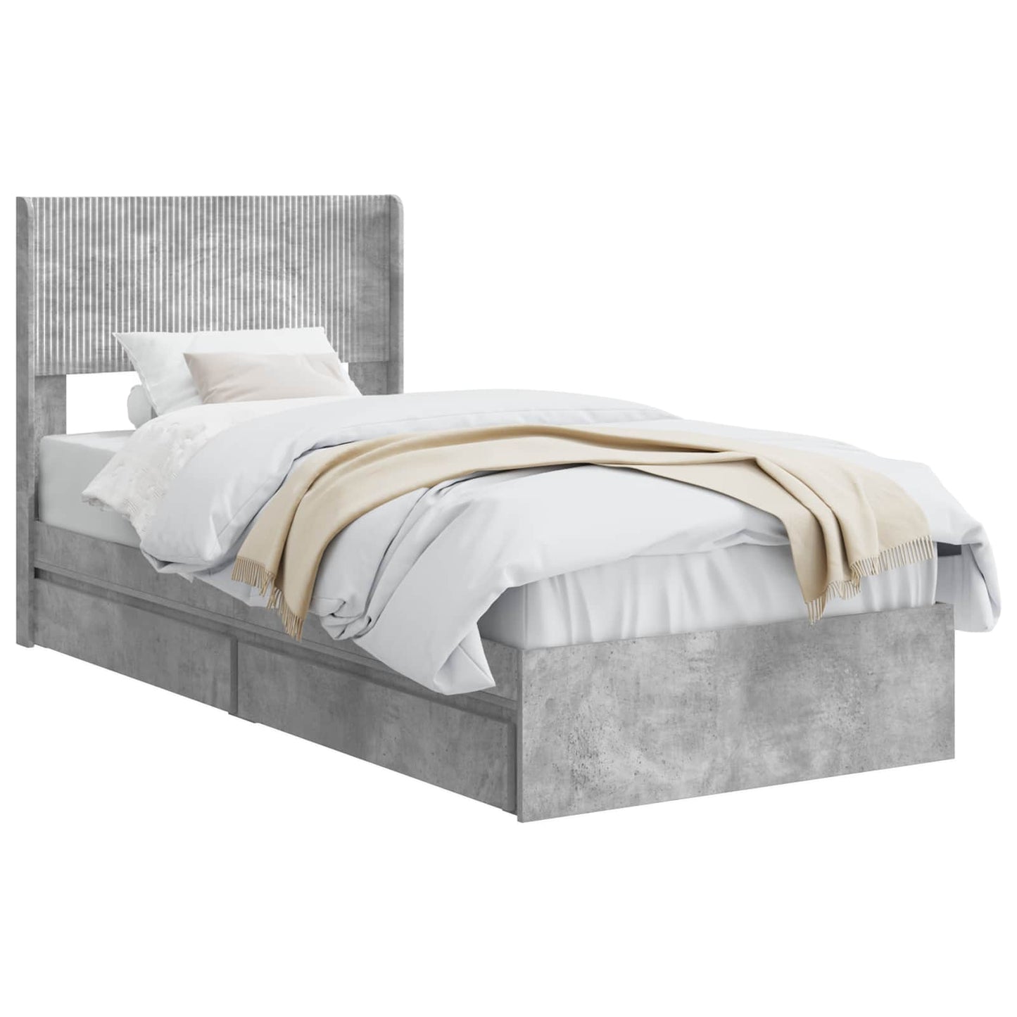 Bed Frame with Storage and Headboard Concrete Grey 90 x 190 cm