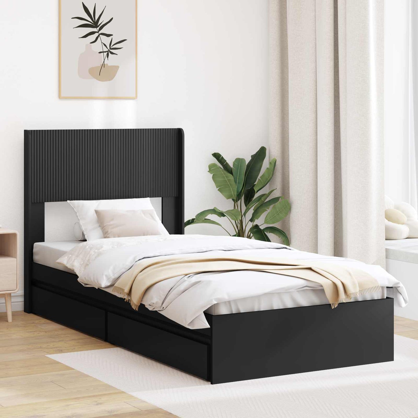 Bed Frame with Storage and Headboard Black 75 x 190 cm