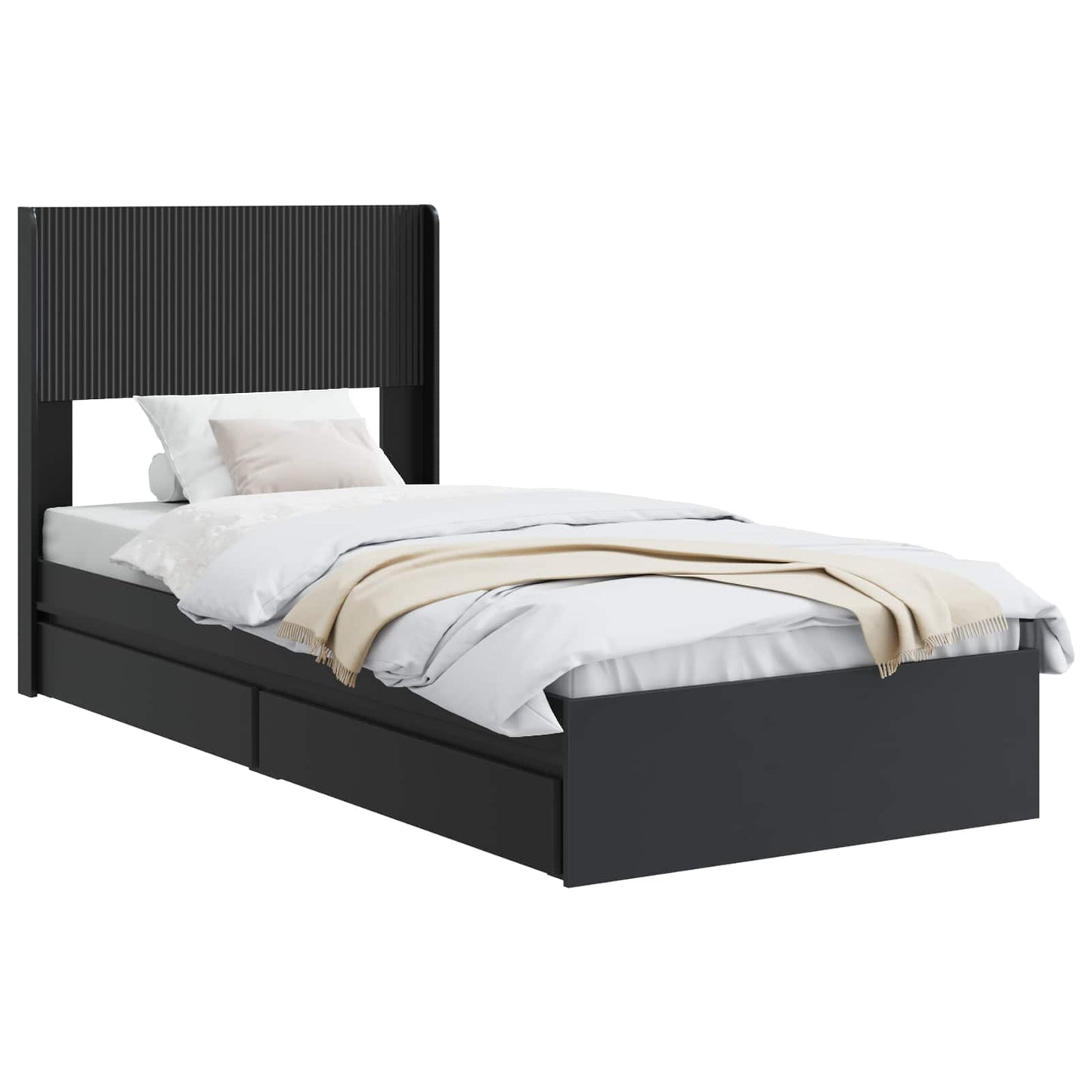 Bed Frame with Storage and Headboard Black 75 x 190 cm