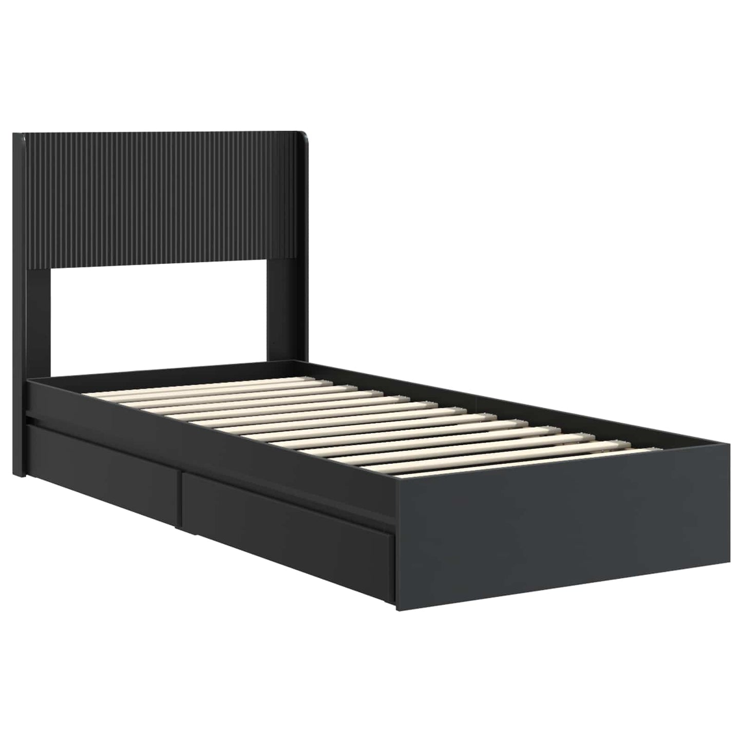 Bed Frame with Storage and Headboard Black 75 x 190 cm