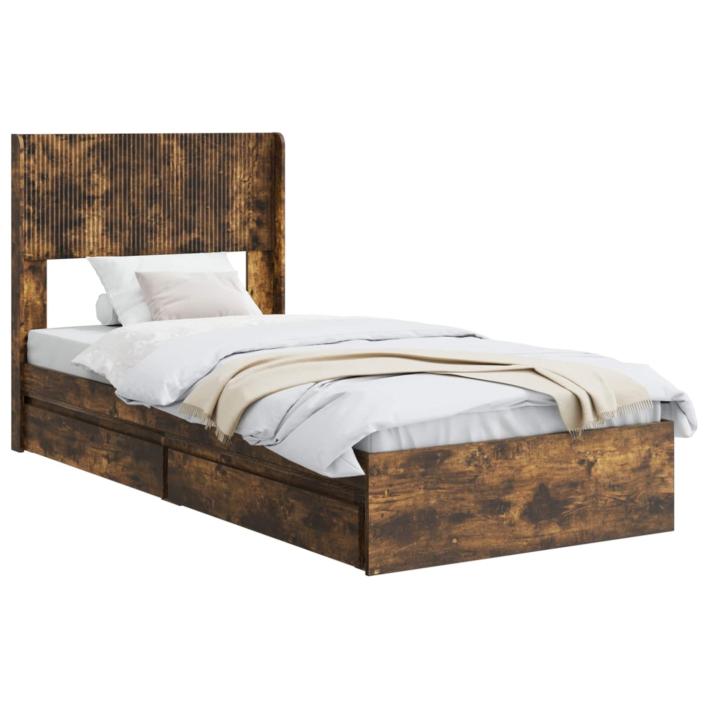 Bed Frame with Storage and Headboard Smoked Oak 75 x 190 cm