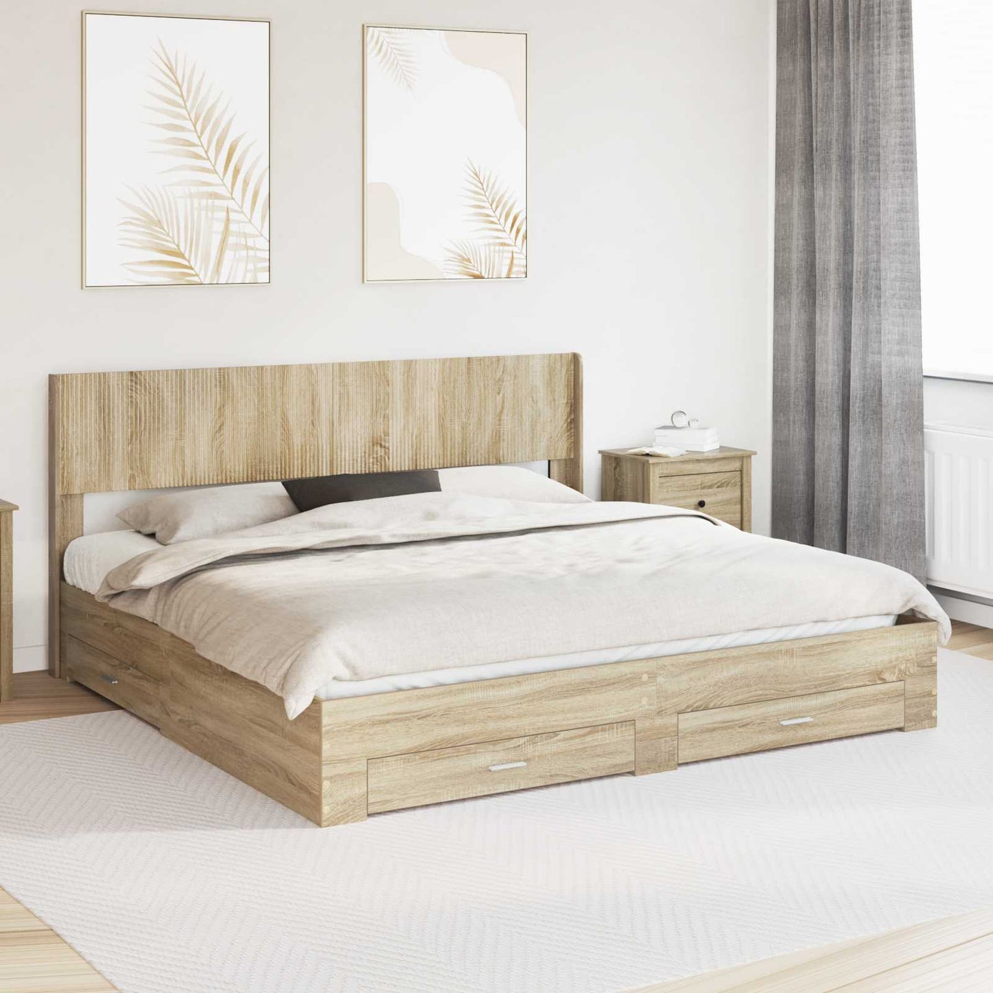 Bed Frame with Storage and Headboard Sonoma Oak Engineered Wood