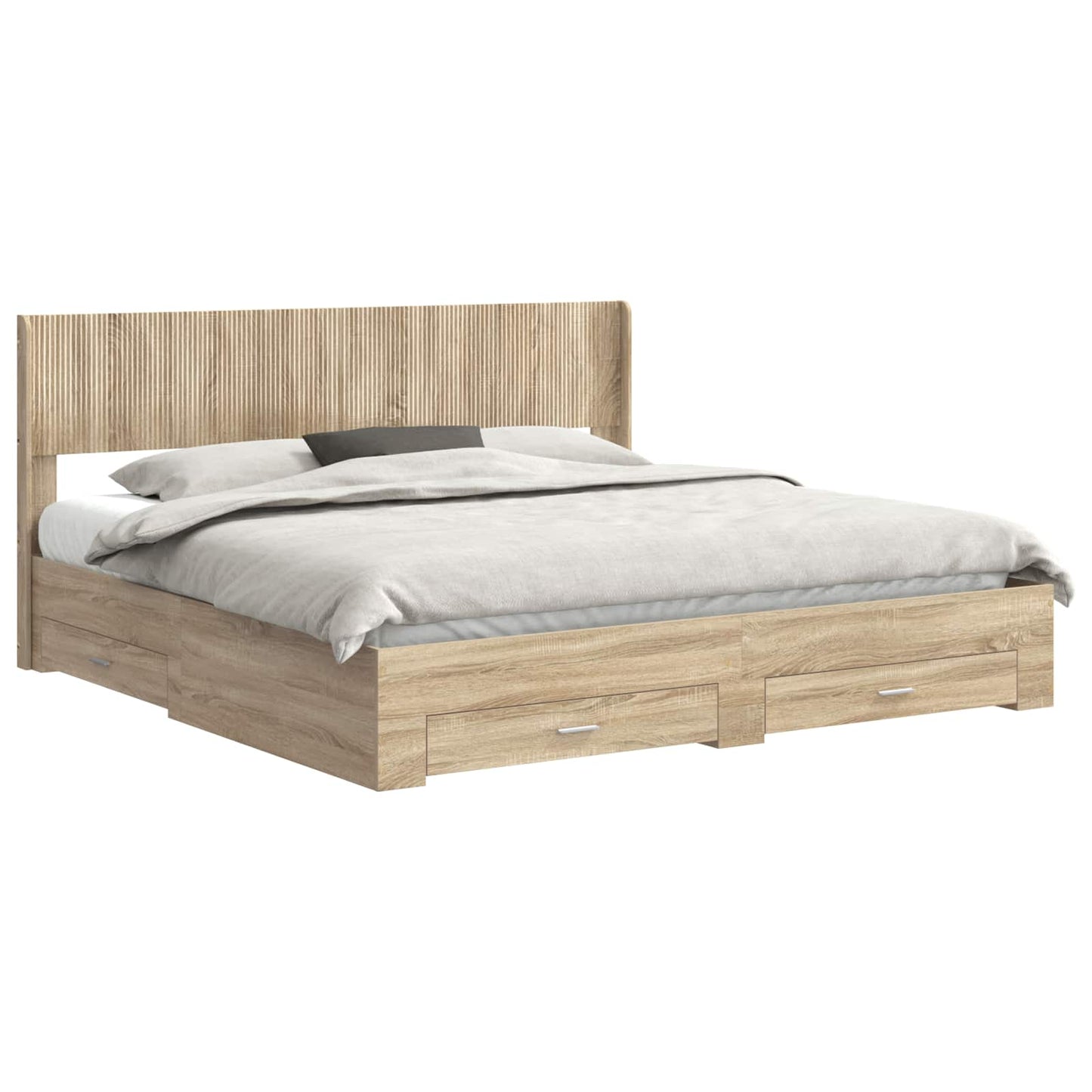 Bed Frame with Storage and Headboard Sonoma Oak Engineered Wood
