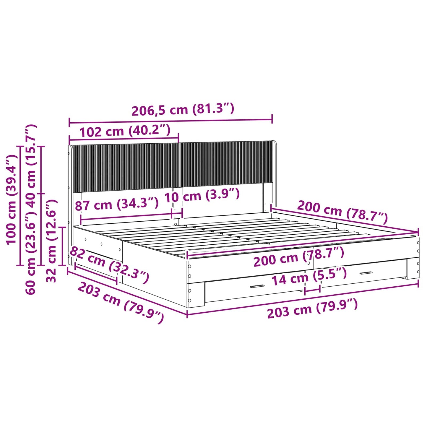 Bed Frame with Storage and Headboard Sonoma Oak Engineered Wood