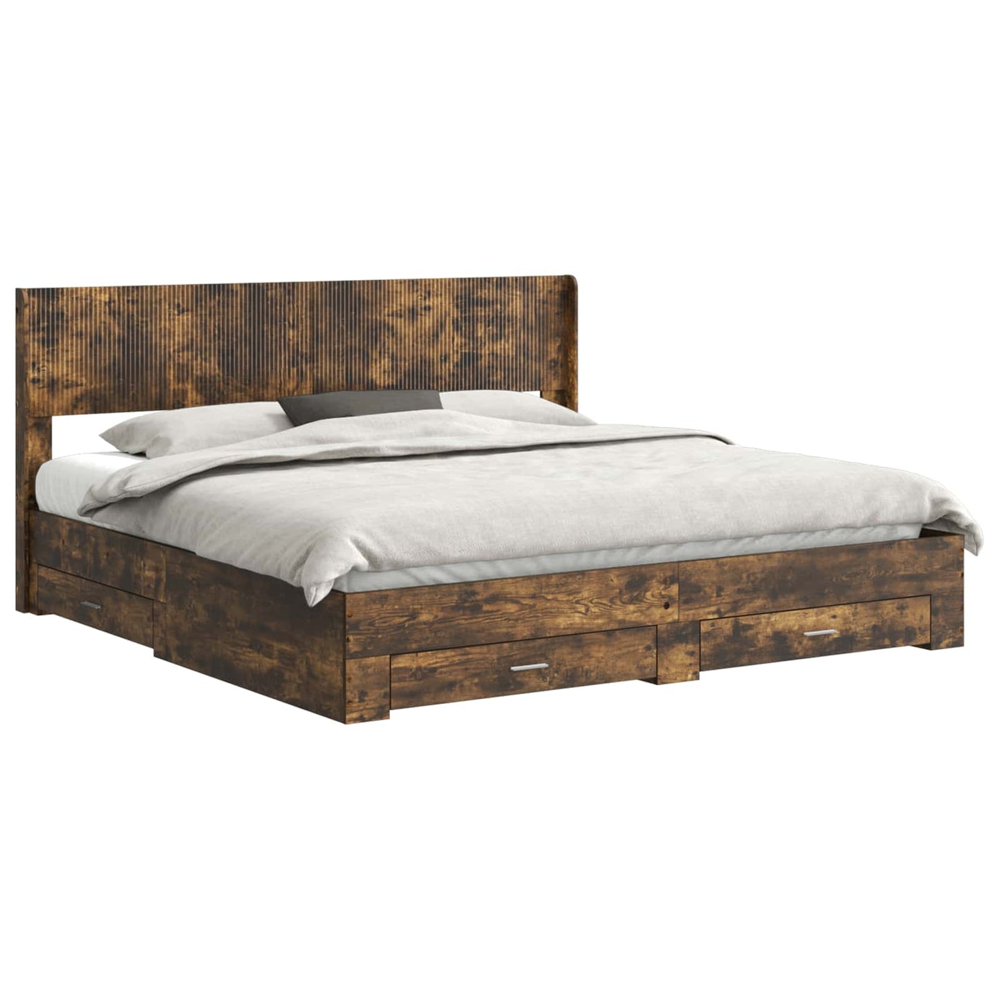 Bed Frame with Storage and Headboard Smoked Oak Engineered Wood