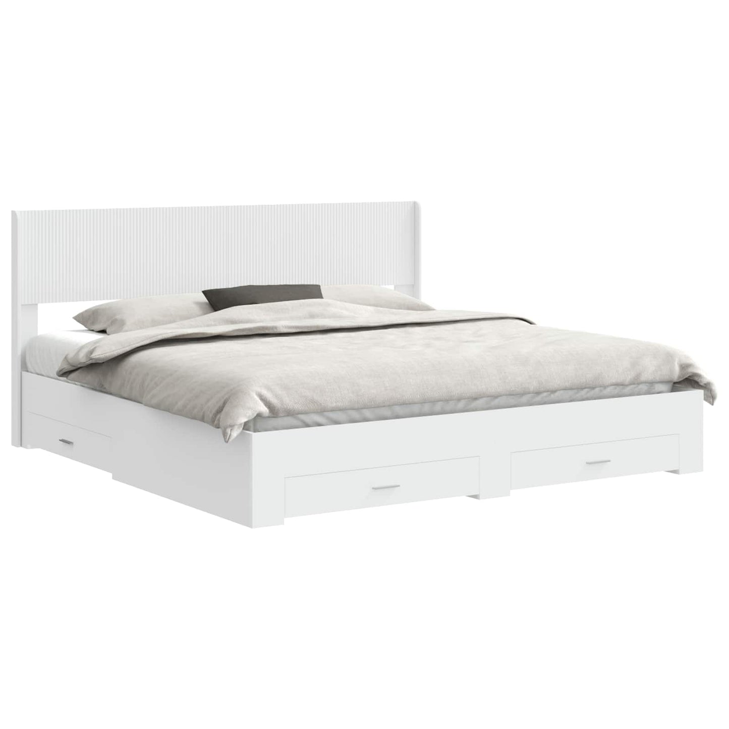 Bed Frame with Storage and Headboard White Engineered Wood