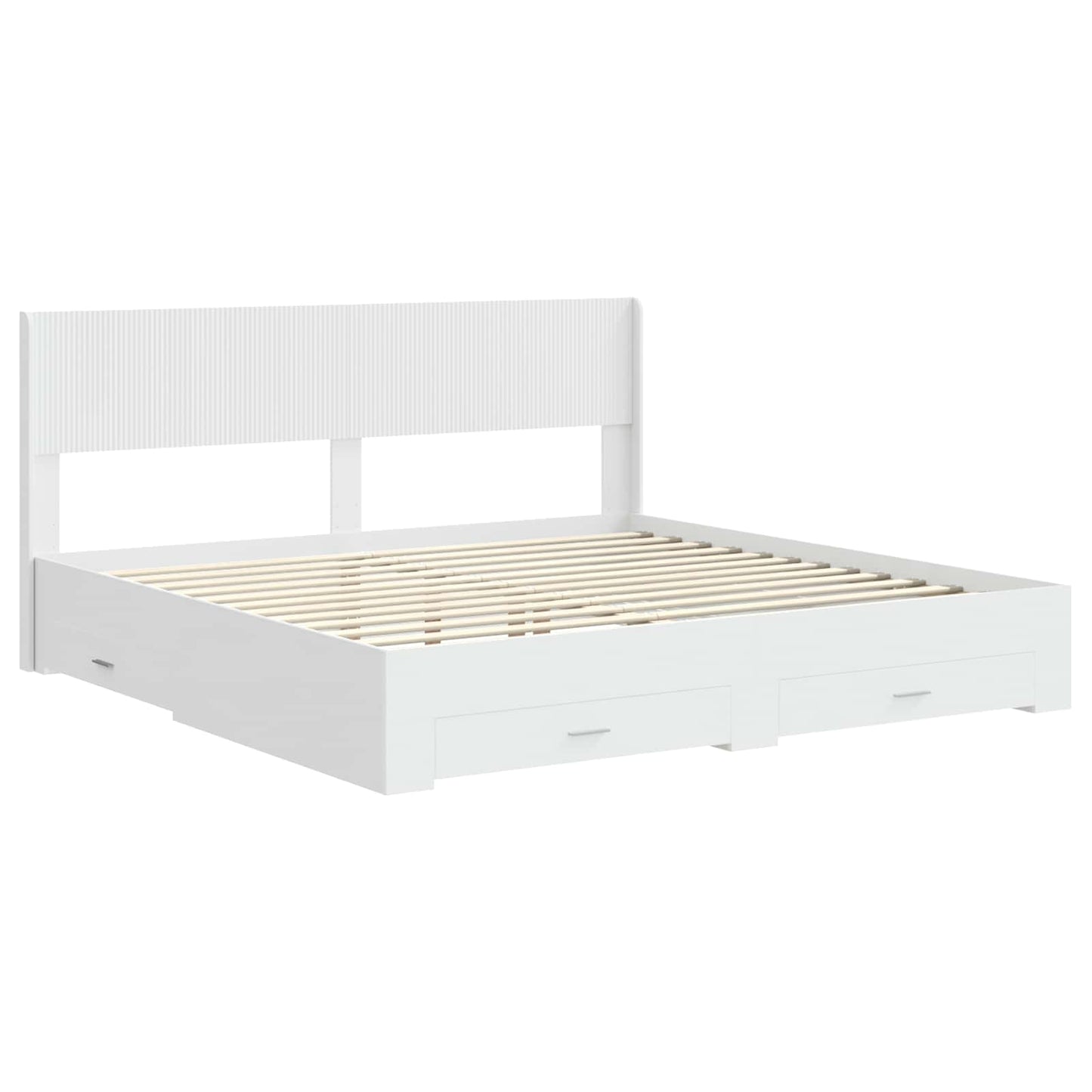 Bed Frame with Storage and Headboard White Engineered Wood