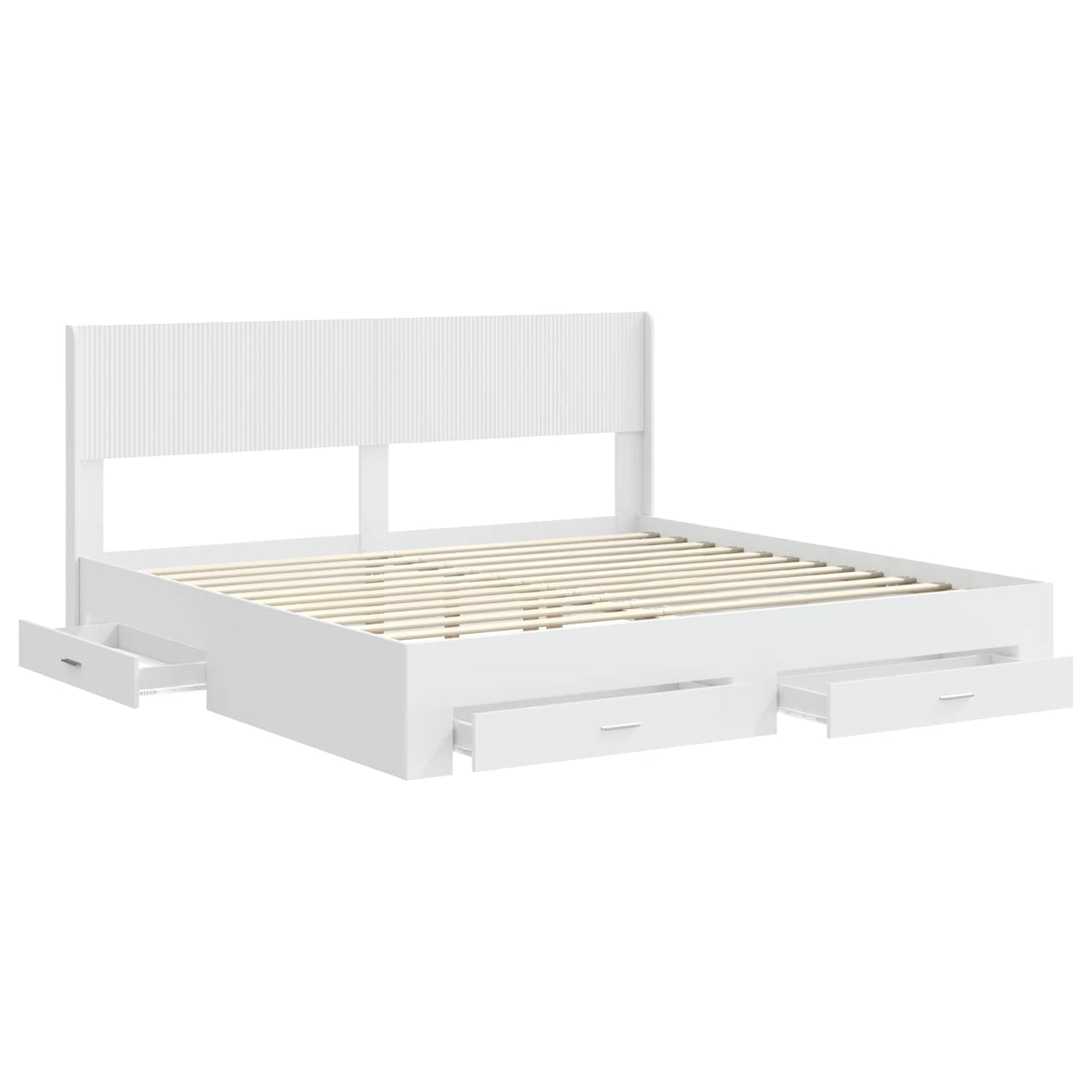 Bed Frame with Storage and Headboard White Engineered Wood