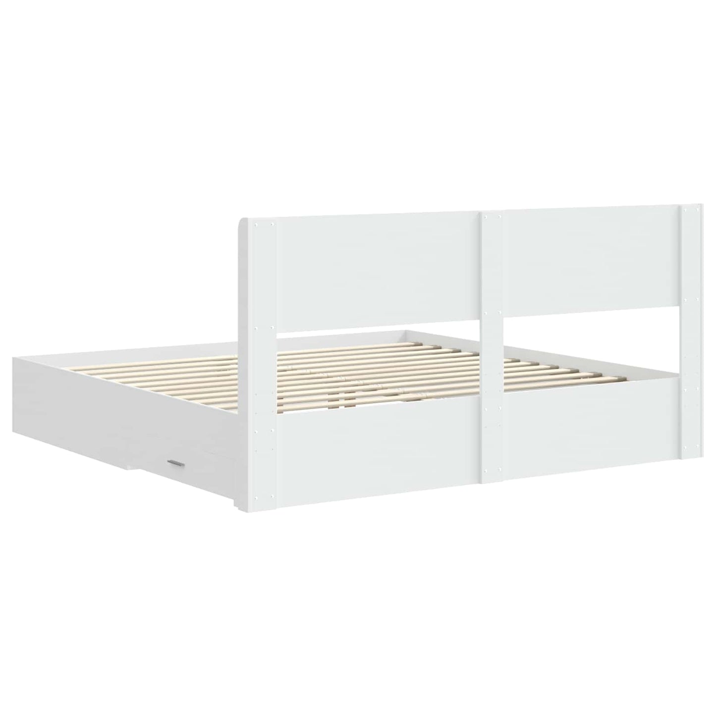 Bed Frame with Storage and Headboard White Engineered Wood