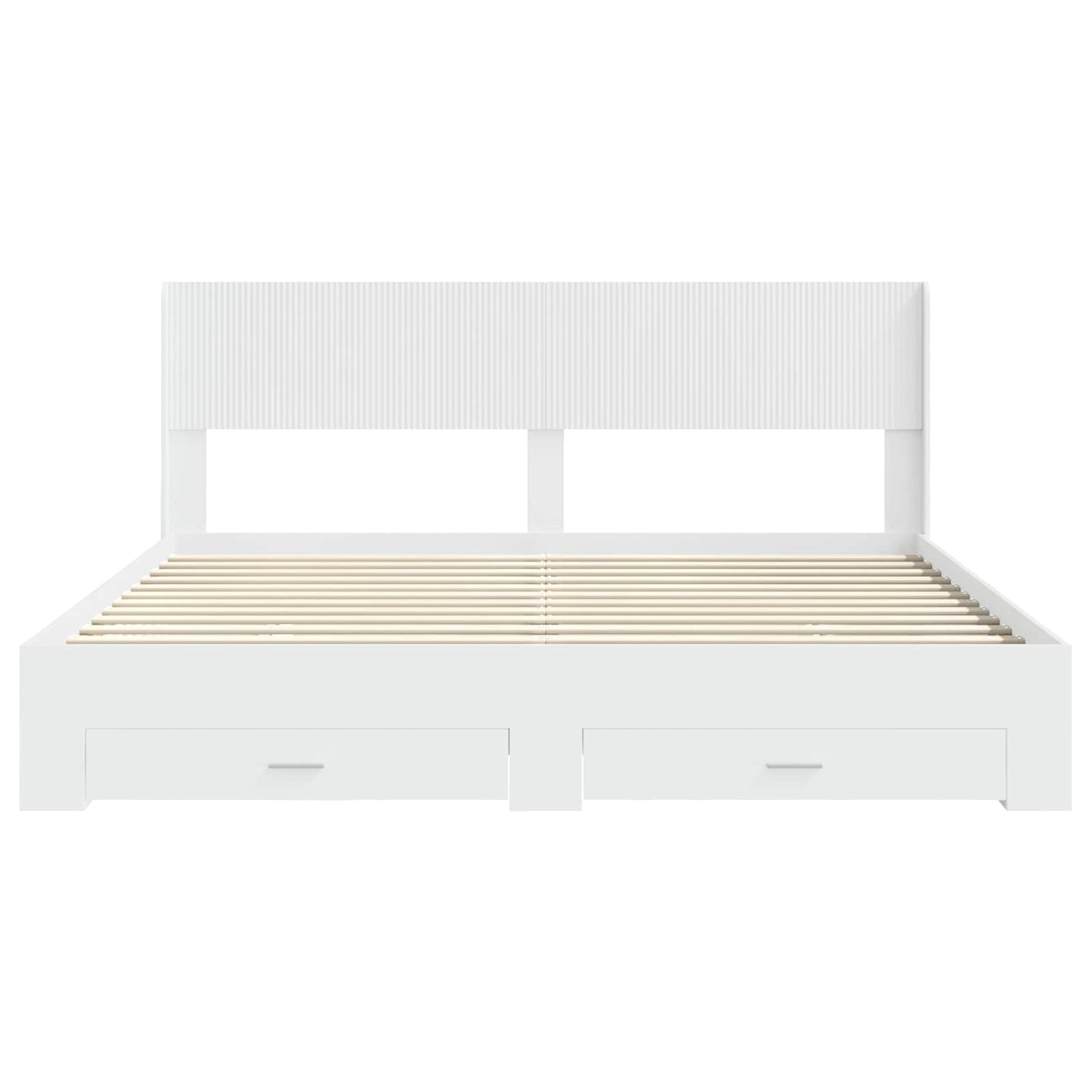 Bed Frame with Storage and Headboard White Engineered Wood