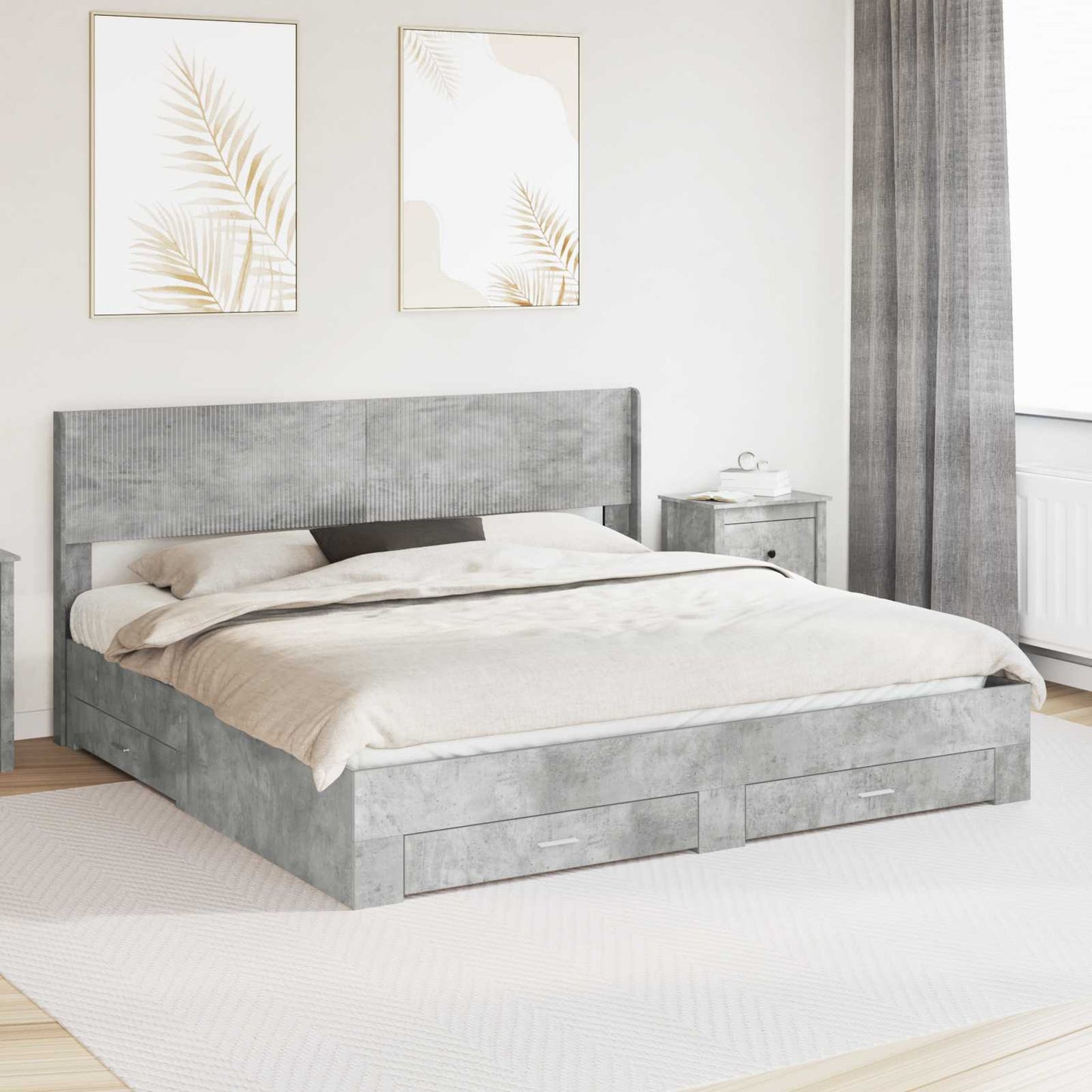 Bed Frame with Storage and Headboard Concrete Grey 180 x 200 cm