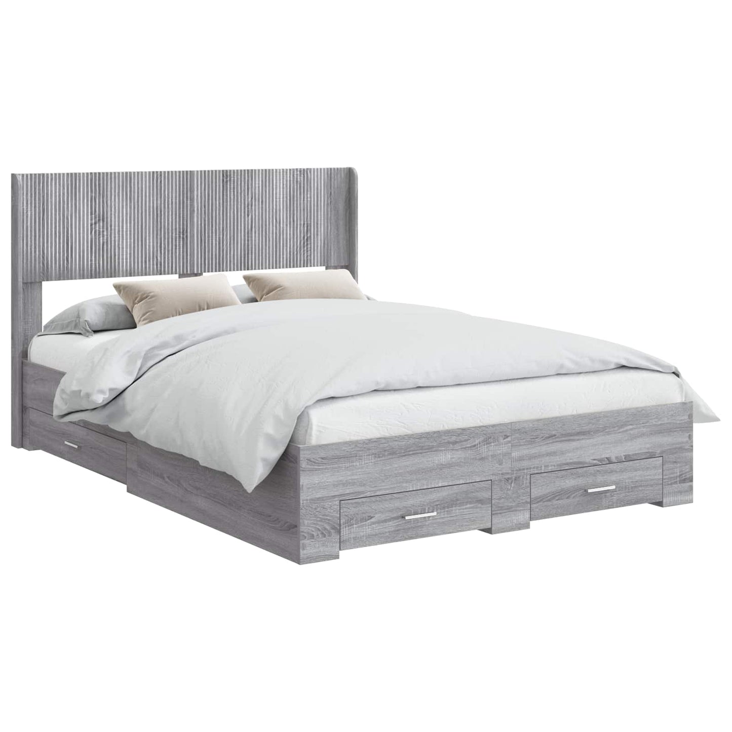 Bed Frame with Storage and Headboard Grey Sonoma
