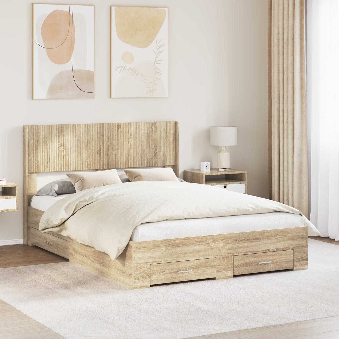 Bed Frame with Storage and Headboard Sonoma Oak 150 x 200 cm