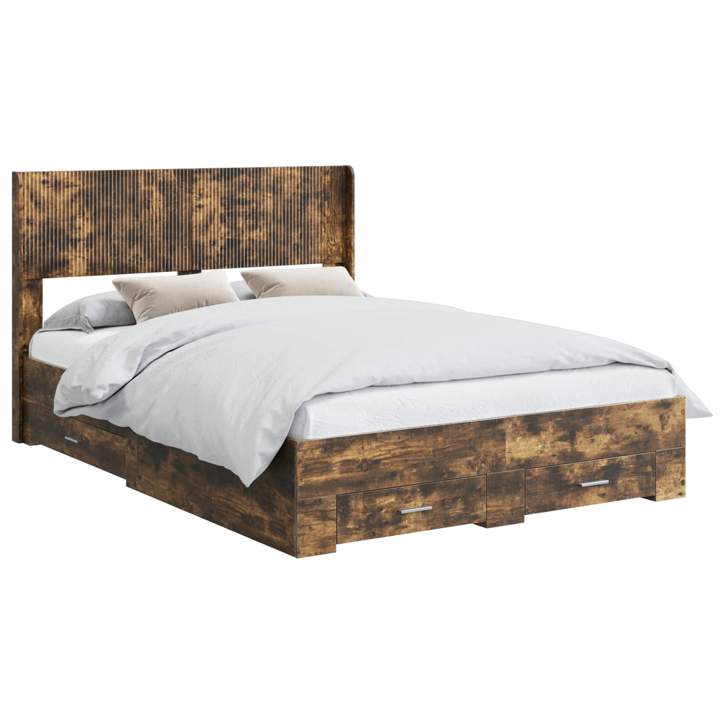 Bed Frame with Storage and Headboard Smoked Oak 140 x 200 cm