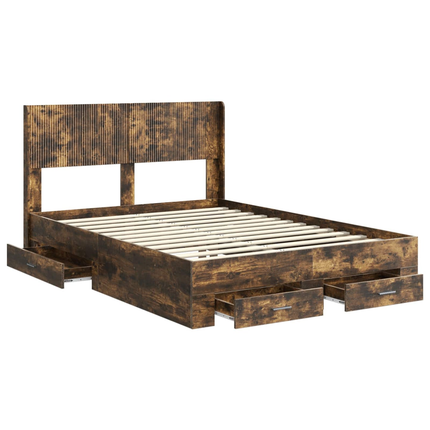 Bed Frame with Storage and Headboard Smoked Oak 140 x 200 cm