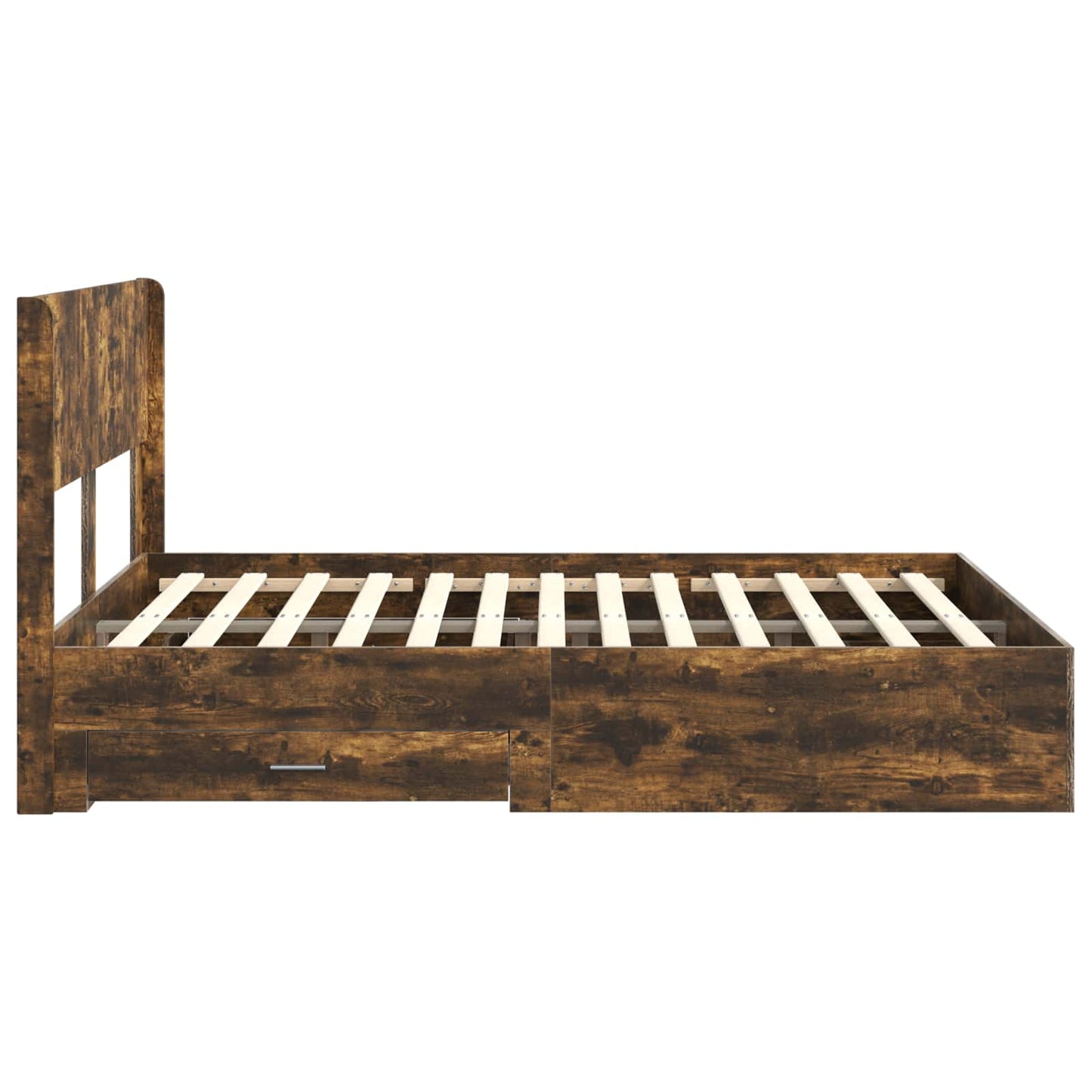 Bed Frame with Storage and Headboard Smoked Oak 140 x 200 cm