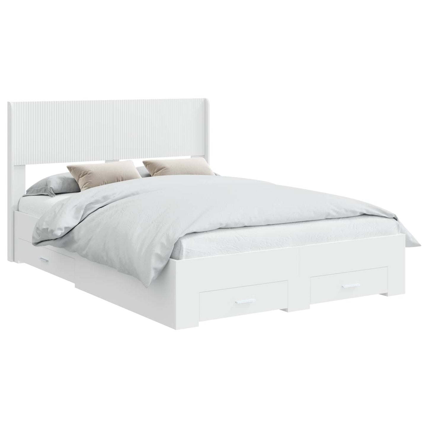Bed Frame with Storage and Headboard White Engineered Wood