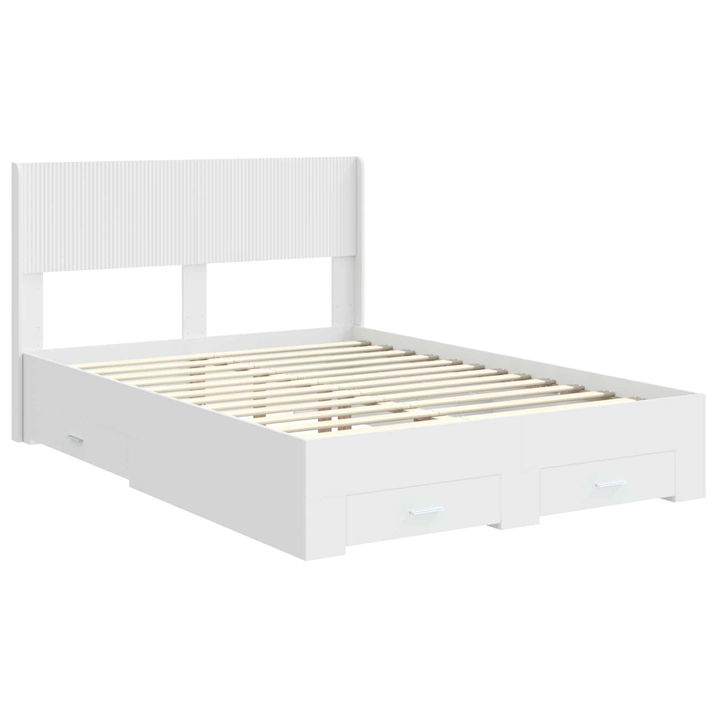 Bed Frame with Storage and Headboard White Engineered Wood