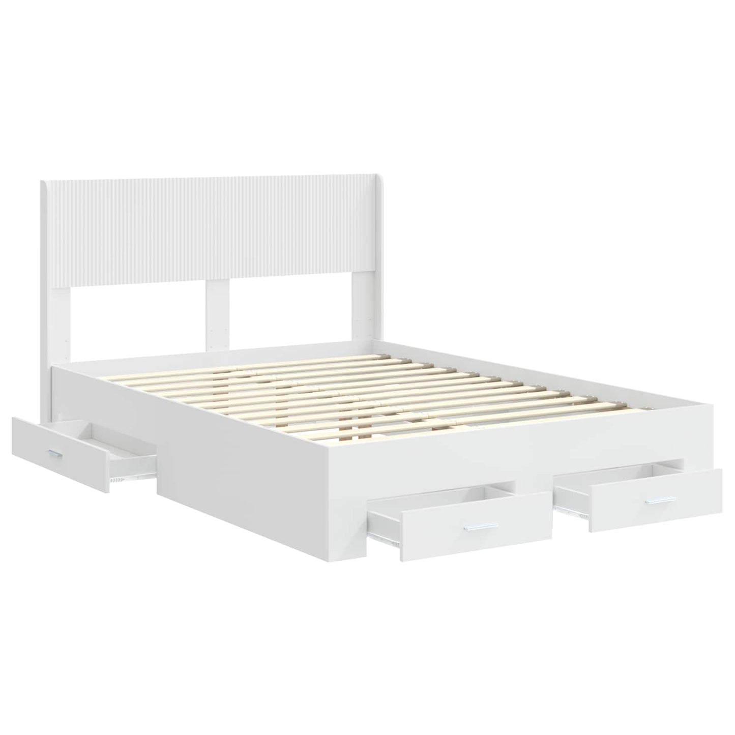 Bed Frame with Storage and Headboard White Engineered Wood