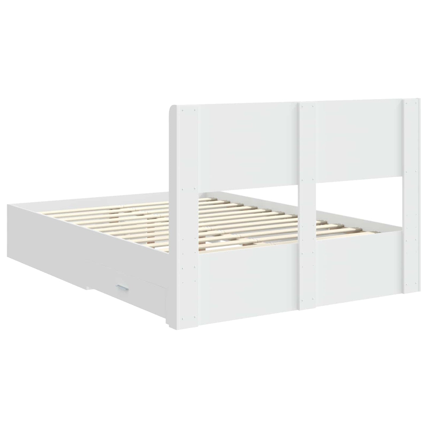 Bed Frame with Storage and Headboard White Engineered Wood