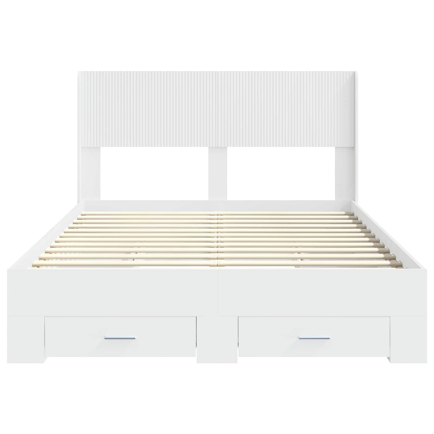 Bed Frame with Storage and Headboard White Engineered Wood