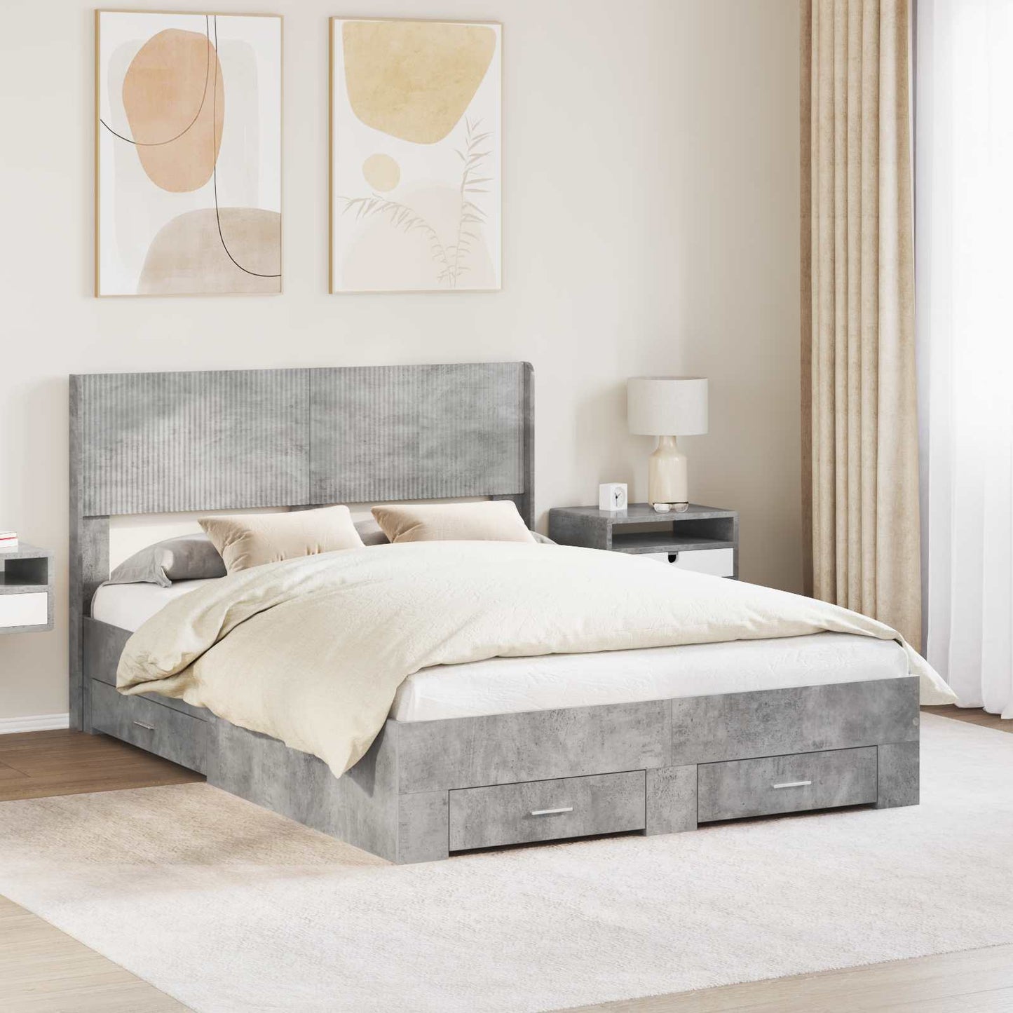 Bed Frame with Storage and Headboard Concrete Grey 140 x 190 cm