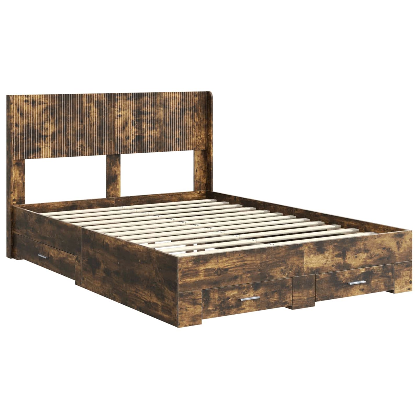 Bed Frame with Storage and Headboard Smoked Oak 140 x 190 cm