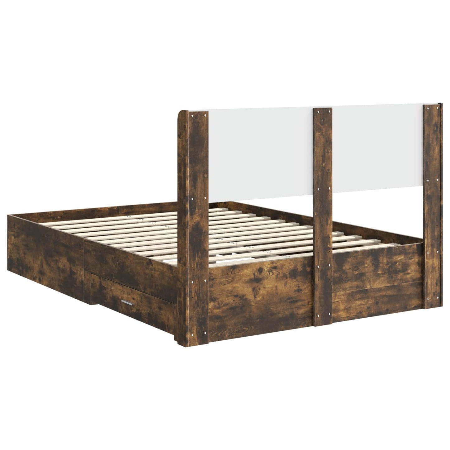 Bed Frame with Storage and Headboard Smoked Oak 140 x 190 cm