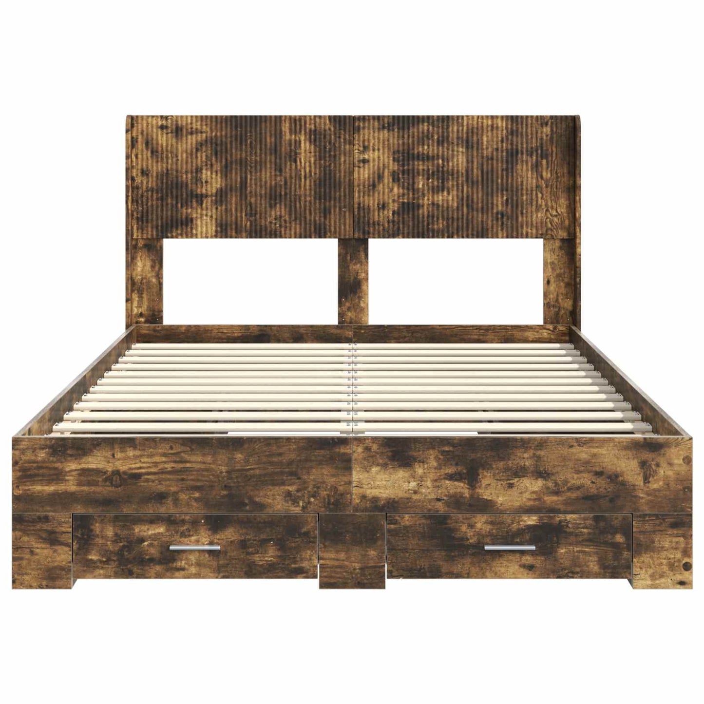 Bed Frame with Storage and Headboard Smoked Oak 140 x 190 cm